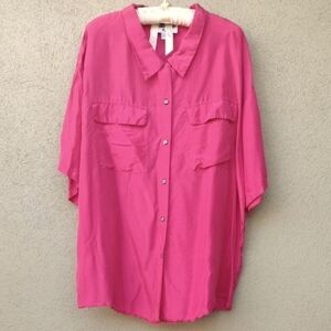 Vibrant Pink Silk Croquet Club Button-Up Shirt 22W/42